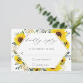 Chic Sunflower Blues Wedding RSVP Card (Stehend Vorderseite)