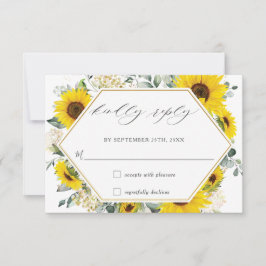 Chic Sunflower Blues Wedding RSVP Card Karte