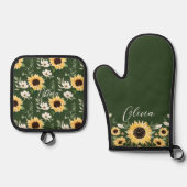 Chic Sunflower Blumenmuster Benutzerdefinierter Sk Ofenhandschuh & Topflappen-Set (Vorderseite)