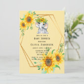 Chic Sunflower Elephant Girl Baby Dusche Einladung (Stehend Vorderseite)