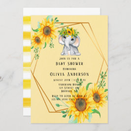 Chic Sunflower Elephant Girl Baby Dusche Einladung