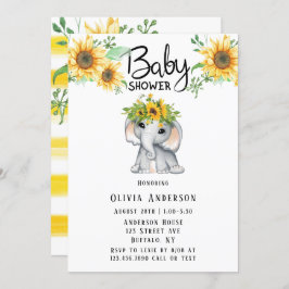 Chic Sunflower Elephant Girl Baby Dusche Einladung