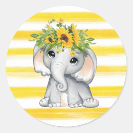 Chic SunFlower Elephant Stripes Babydusche Runder Aufkleber