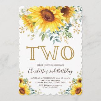 Chic Sunflower Garden Blumengrün 2. Geburtstag Einladung