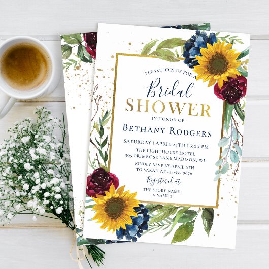 Chic Sunflower Glitzer Brautparty Einladung