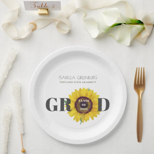 Chic Sunflower Graduation Party Pappteller (Hochzeit)