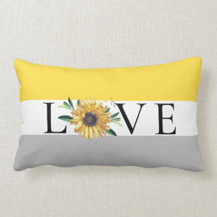 Chic Sunflower Gray Yellow Wedding Liebe Lendenkissen
