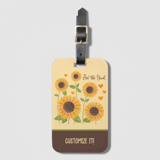 Chic Sunflower Individuelle Name Inspirivity Gepäckanhänger (Vorderseite Vertikal)