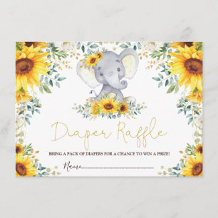 Chic Sunflower Jungle Elephant Baby Diaper Raffle Begleitkarte