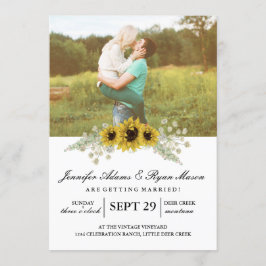 Chic Sunflower Wasserfarbe und Foto Hochzeit Einladung