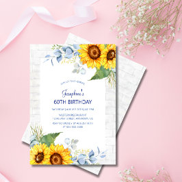 Chic Sunflower White Gray Brick Floral Geburtstag Einladung