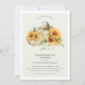 Chic Sunflower White Pumpkins Erntedank Dinner Einladung (Vorderseite)