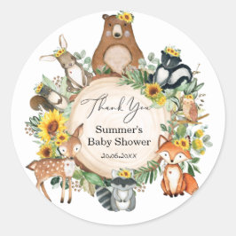 Chic Sunflower Woodland Animals Baby Girl Dusche Runder Aufkleber