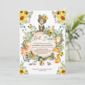 Chic Sunflower Woodland Forest Animals Baby Dusche Einladung (Stehend Vorderseite)