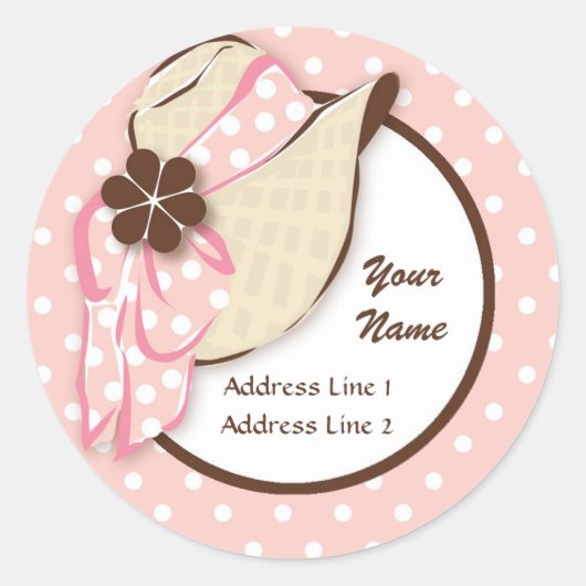 Chic Sunhat Address Label Runder Aufkleber (Vorderseite)