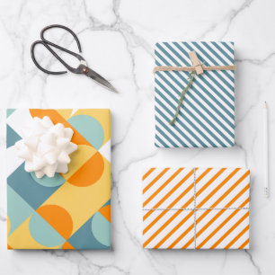 Chic Sunny Orange Aquamarin Blue Circles Art Patte Geschenkpapier Set