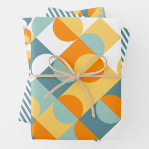 Chic Sunny Orange Aquamarin Blue Circles Art Patte Geschenkpapier Set