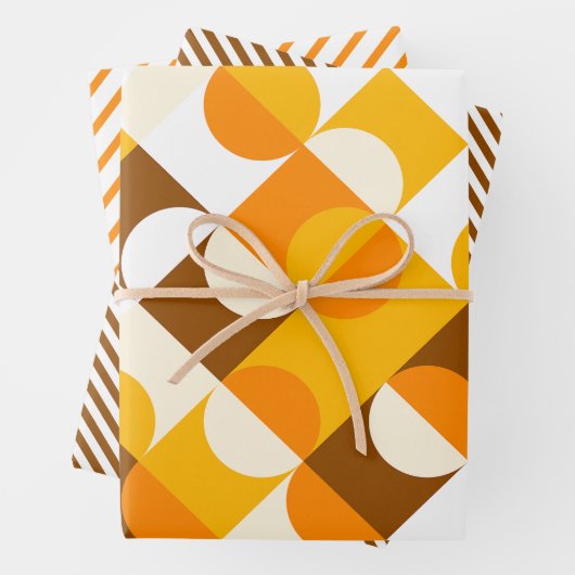 Chic Sunny Yellow Orange Brown Circles Art Pattern Geschenkpapier Set (Beispiel)