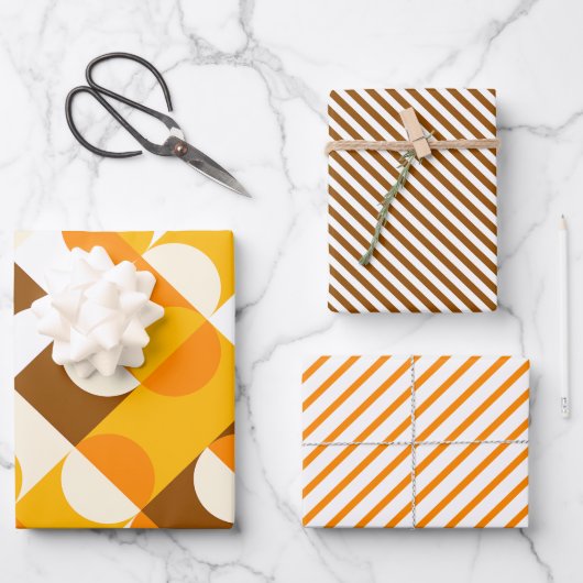Chic Sunny Yellow Orange Brown Circles Art Pattern Geschenkpapier Set (Vorderseite)