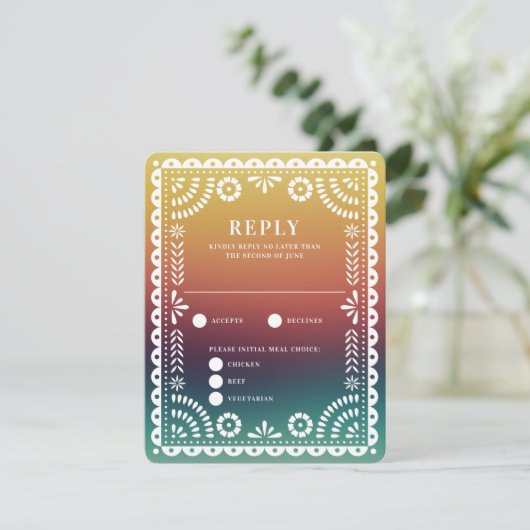 Chic Sunset Gradient Papel Picado Wedding Antwort (Stehend Vorderseite)