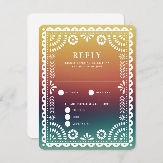 Chic Sunset Gradient Papel Picado Wedding Antwort (Vorne/Hinten)