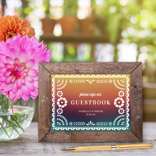 Chic Sunset Papel Picado Wedding Guestbook Sign Poster