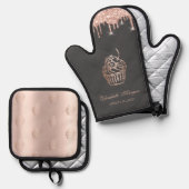 Chic Süßigkeiten Cupcake Rose Gold Tropfen Bäckere Ofenhandschuh & Topflappen-Set (Vorderseite/Rückseite)