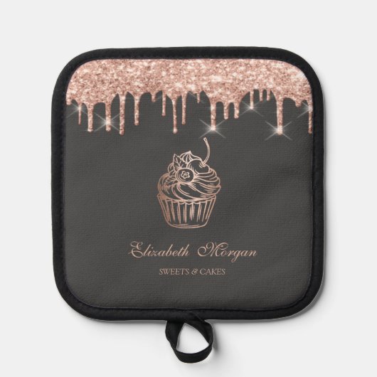 Chic Süßigkeiten Cupcake Rose Gold Tropfen Bäckere Topflappen (Vorderseite)