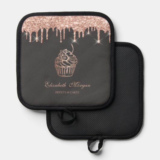 Chic Süßigkeiten Cupcake Rose Gold Tropfen Bäckere Topflappen (Vorderseite/Rückseite)