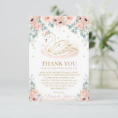 Chic Swan Princess Blush Pink Floral Baby Dusche Dankeskarte (Stehend Vorderseite)