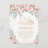 Chic Swan Princess Blush Pink Floral Baby Dusche Dankeskarte (Vorne/Hinten)