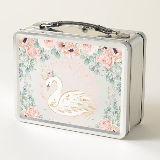 Chic Swan Princess Blush Poppel Blumengold Metall Brotdose (Rückseite)