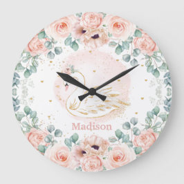 Chic Swan Princess Blush Poppy Floral Girl Bedroom Große Wanduhr