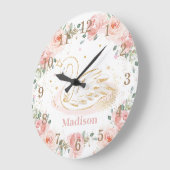 Chic Swan Princess Pastel Blush Floral Gold Große Wanduhr (Winkel)