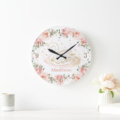 Chic Swan Princess Pastel Blush Floral Gold Große Wanduhr (Zuhause)