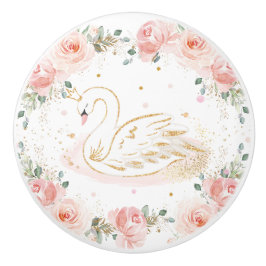 Chic Swan Princess Pastel Blush Floral Gold Keramikknauf