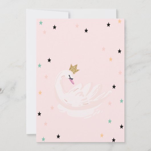 Chic Swan, Stars, Princess Baby Dusche Einladung (Rückseite)