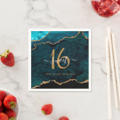 Chic Sweet 16 Aquamarin Gold Agate Individuelle Na Serviette (Beispiel)