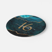 Chic Sweet 16 Aquamarin Gold Glitzer Agate Party Pappteller (Schrägansicht)