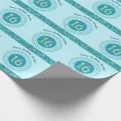 Chic Sweet 16 Birthday, Aquamarin Blue Glitzer & S Geschenkpapier (Ecke)
