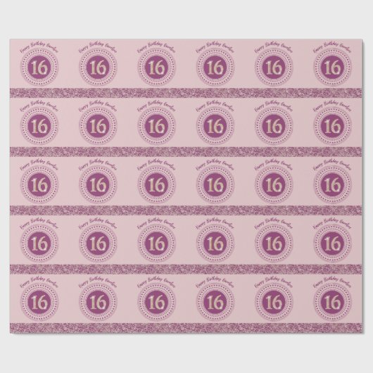Chic Sweet 16 Birthday Rose Gold Glitzer & Streife Geschenkpapier (Flach)