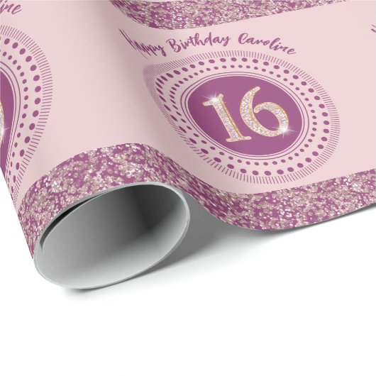 Chic Sweet 16 Birthday Rose Gold Glitzer & Streife Geschenkpapier (Rolleneckpunkt)