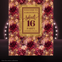 Chic Sweet 16 Blush Burgundy Gold Dekor Banner