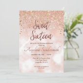 Chic Sweet 16 Blush Pink Rose Gold Glitzer Einladung (Stehend Vorderseite)
