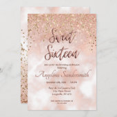 Chic Sweet 16 Blush Pink Rose Gold Glitzer Einladung (Vorne/Hinten)