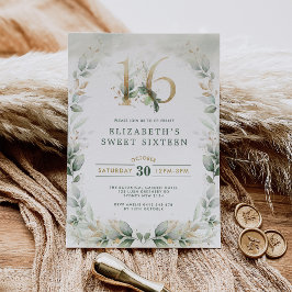 Chic Sweet 16 Botanical Greenery Gold Geburtstag Einladung