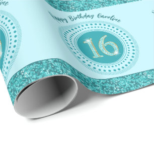 Chic Sweet 16 Geburtstag, Teal Blau Glitter & Stre Geschenkpapier