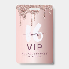 Chic Sweet 16 Glitzer Pink VIP Geburtstagseinladun Ausweis