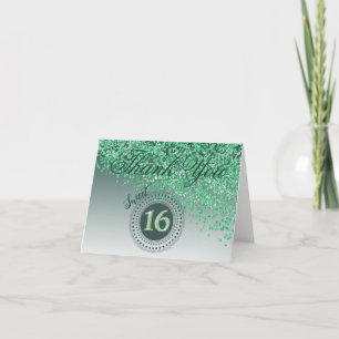 Chic Sweet 16 Green Glitzer Vielen Dank Dankeskarte