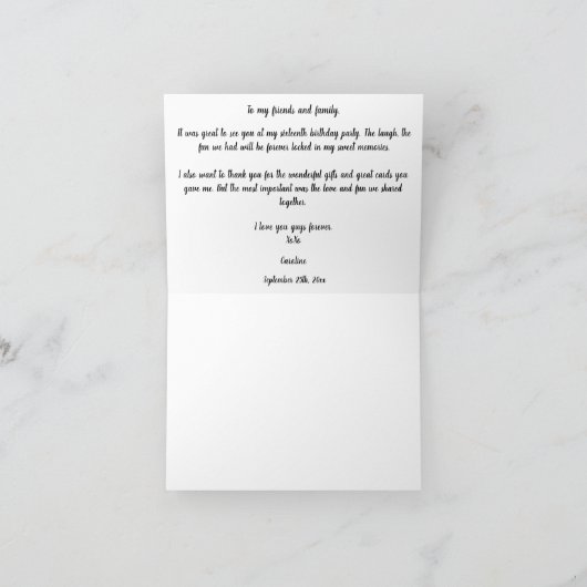 Chic Sweet 16 Green Glitzer Vielen Dank Dankeskarte (Innenseite)